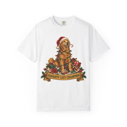 Naughty List Champion Golden Retriever Christmas Tee