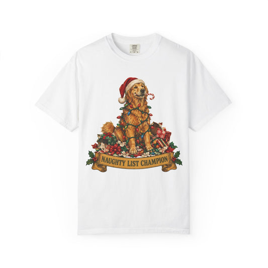 Naughty List Champion Golden Retriever Christmas Tee
