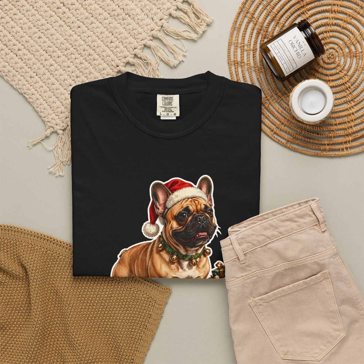Santa's Little Yelper French Bulldog Christmas Tee