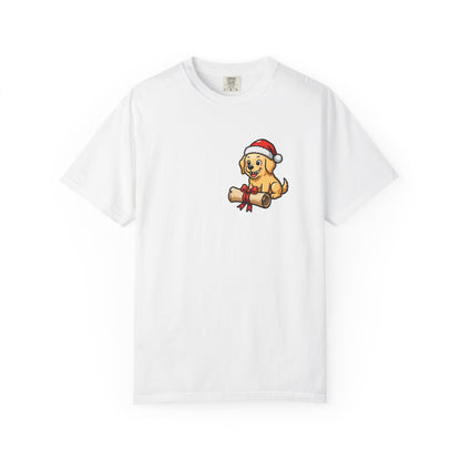 Naughty List Champion Golden Retriever Pocket Tee | Funny Christmas Dog Shirt