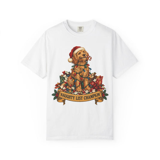 Naughty List Champion Goldendoodle Christmas Tee