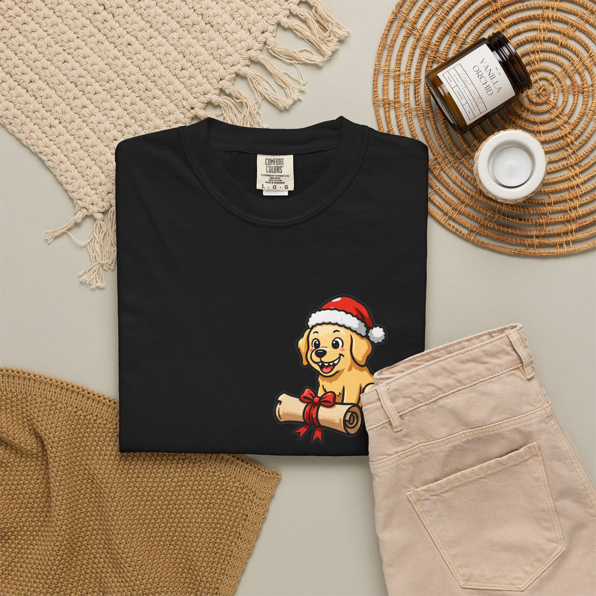 Naughty List Champion Golden Retriever Pocket Tee | Funny Christmas Dog Shirt
