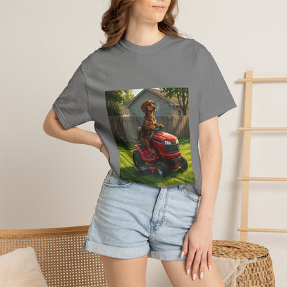 Dachshund Lawn Mower Tee | Funny Spring Dog Graphic Shirt