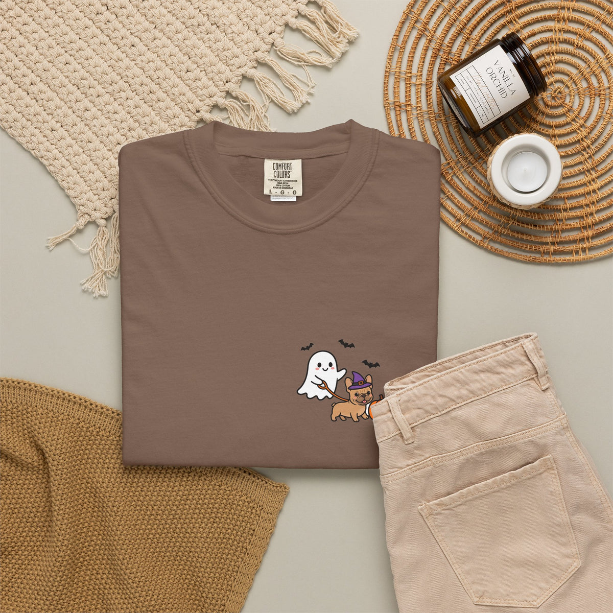 French Bulldog Ghost Walking Dog Pocket Tee Cute Halloween Dog Shirt