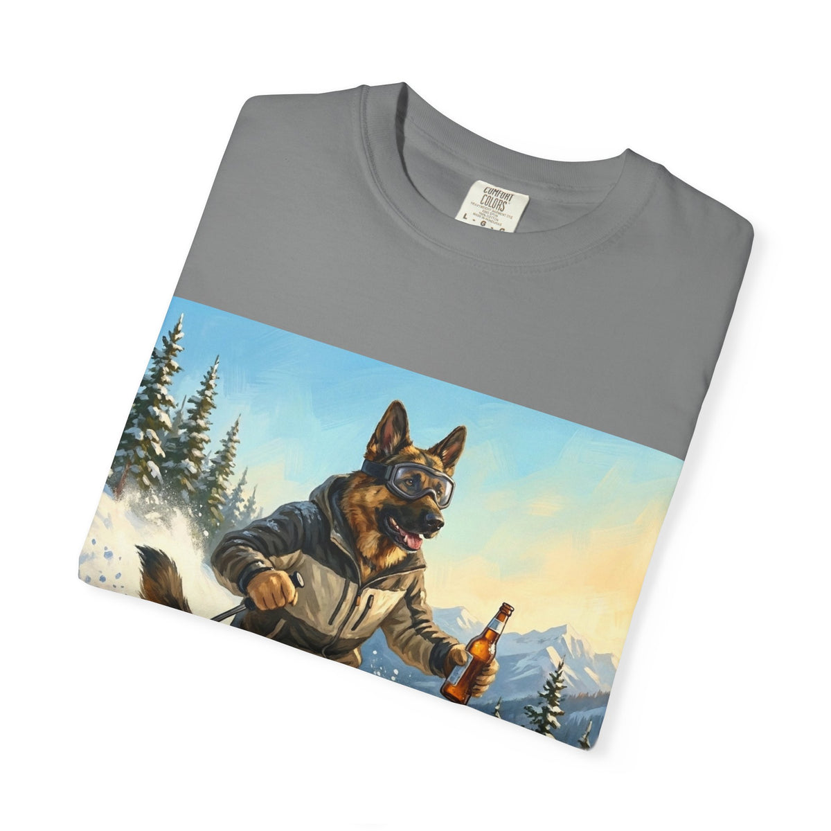 German Shepherd Skiing Tee | Funny Winter Dog Graphic Shirt