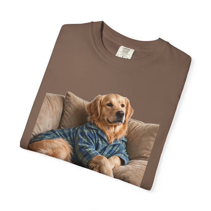 Golden Retriever He Sits Like He Pays Rent Tee | Funny Dog Shirt