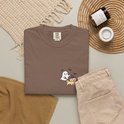 Goldendoodle Ghost Walking Dog Pocket Tee Cute Halloween Dog Shirt
