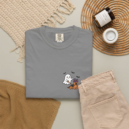 German Shepherd Ghost Walking Dog Pocket Tee Cute Halloween Dog Shirt
