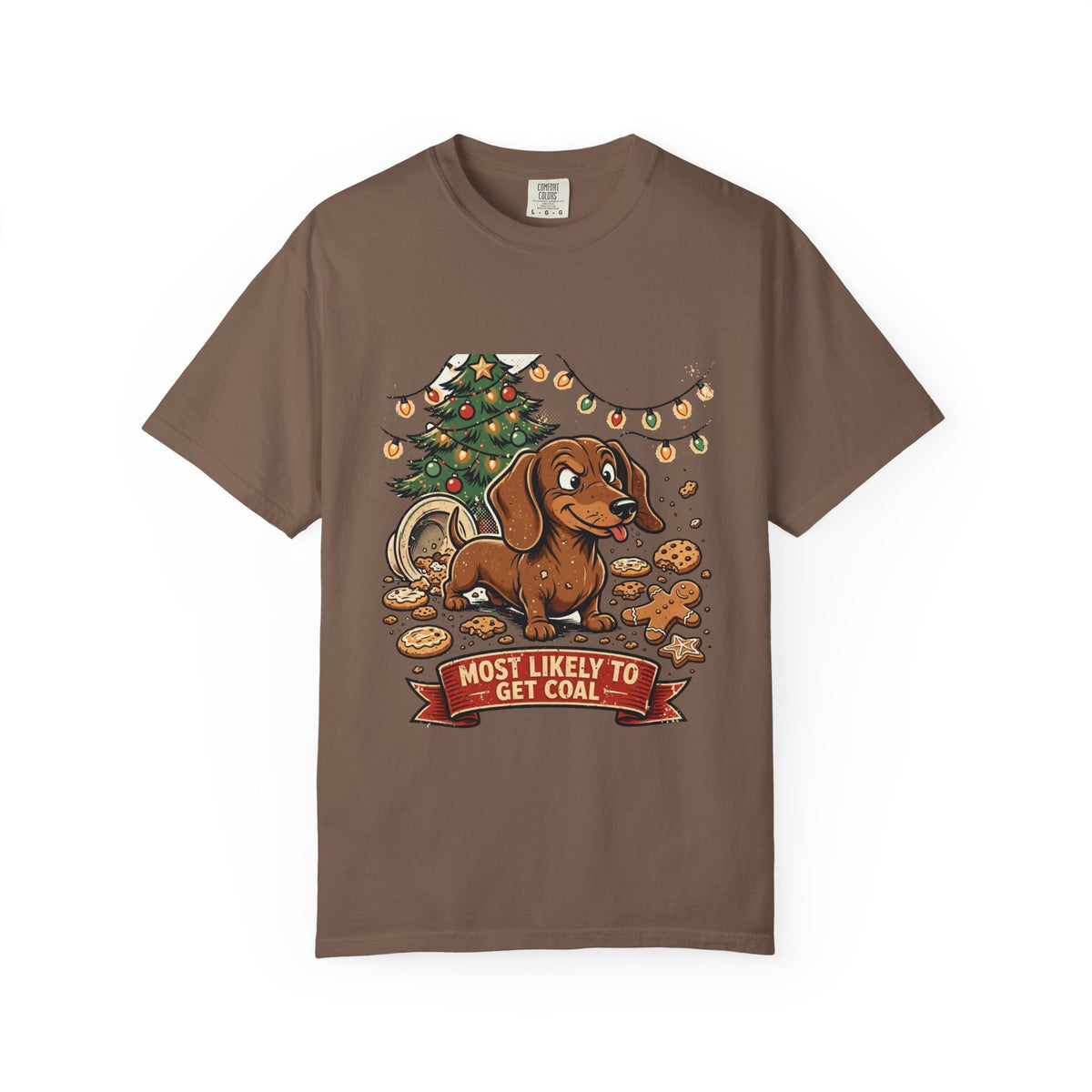 Dachshund Most Likely To Get Coal Tee | Funny Christmas Dog Graphic Shirt