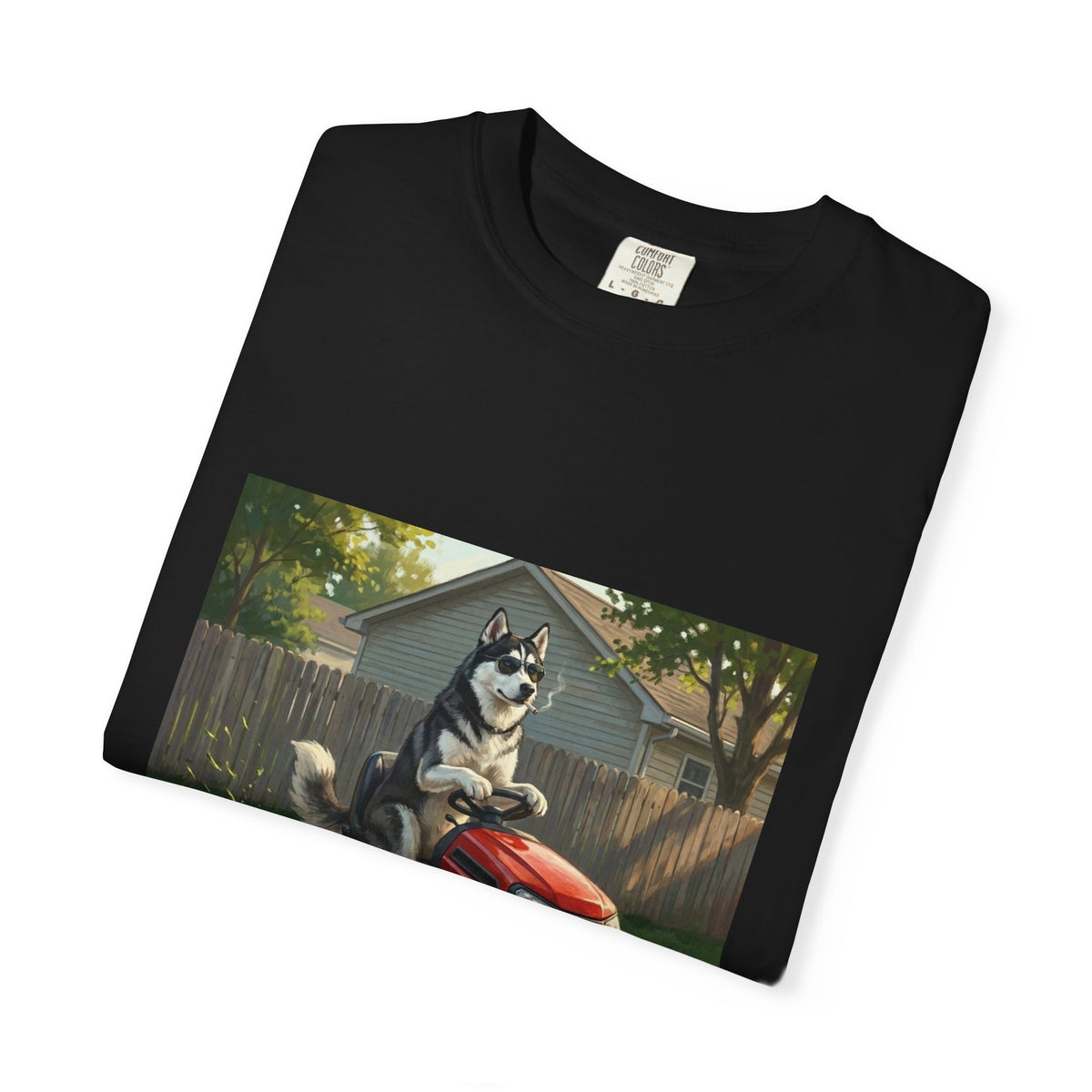 Siberian Husky Lawn Mower Tee | Funny Spring Dog Graphic Shirt