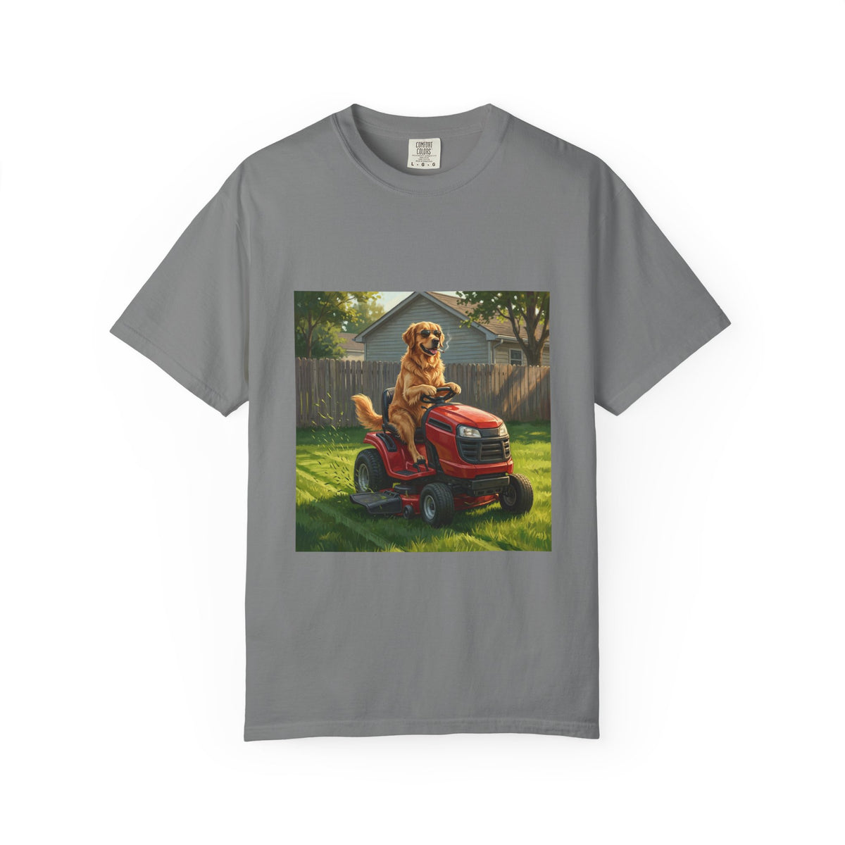 Golden Lawn Mower Tee | Funny Spring Dog Graphic Shirt