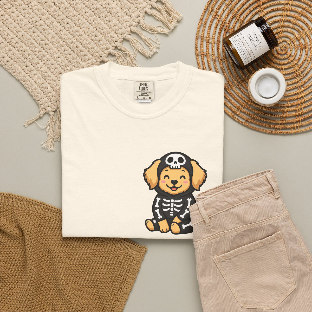 Golden Retriever Skeleton Halloween Pocket Tee | Cute Spooky Dog Shirt