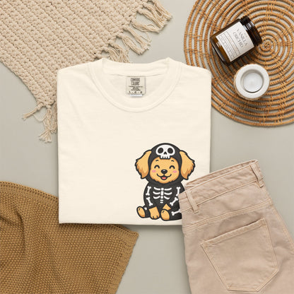 Golden Retriever Skeleton Halloween Pocket Tee | Cute Spooky Dog Shirt