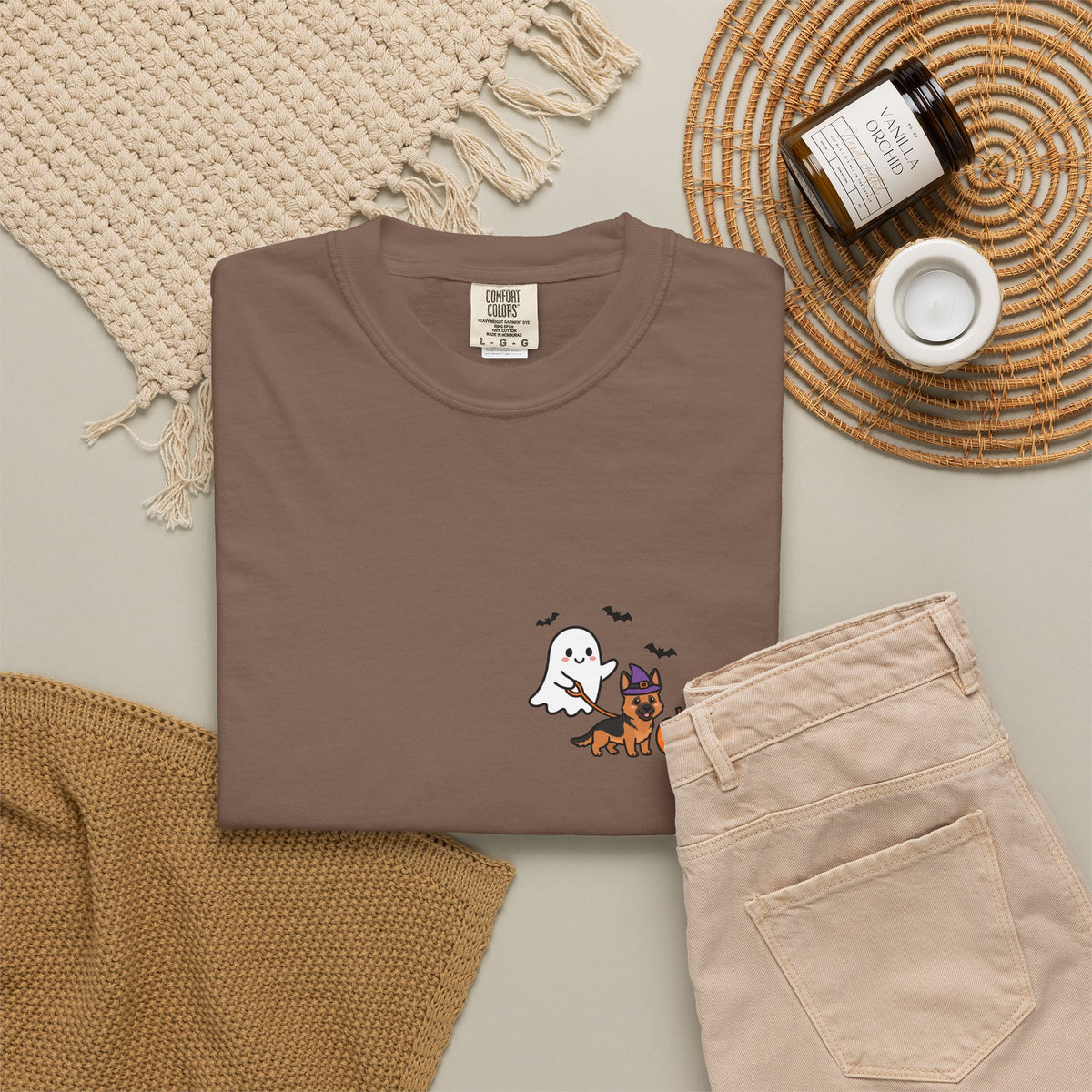 German Shepherd Ghost Walking Dog Pocket Tee Cute Halloween Dog Shirt