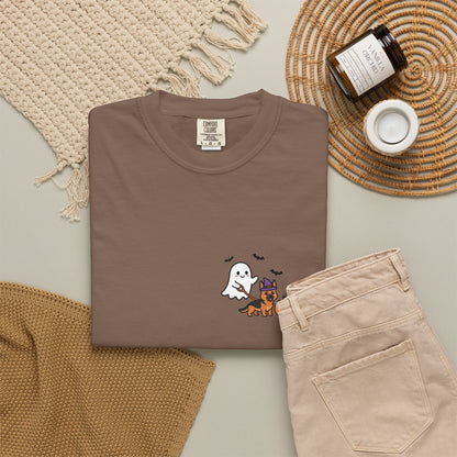 German Shepherd Ghost Walking Dog Pocket Tee Cute Halloween Dog Shirt