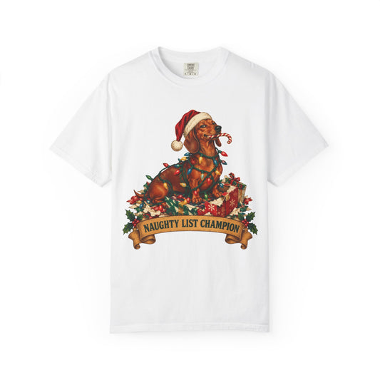 Naughty List Champion Dachshund Christmas Tee