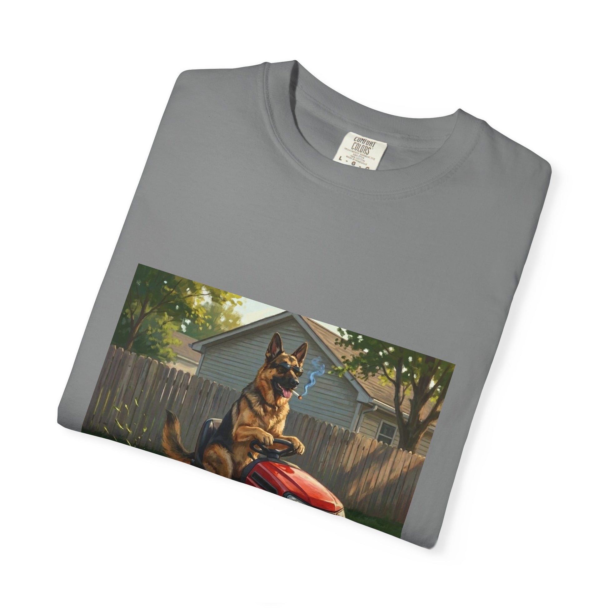 German Shepherd Lawn Mower Tee | Funny Spring Dog Graphic Shirt