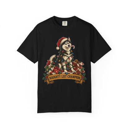 Naughty List Champion Siberian Husky Christmas Tee