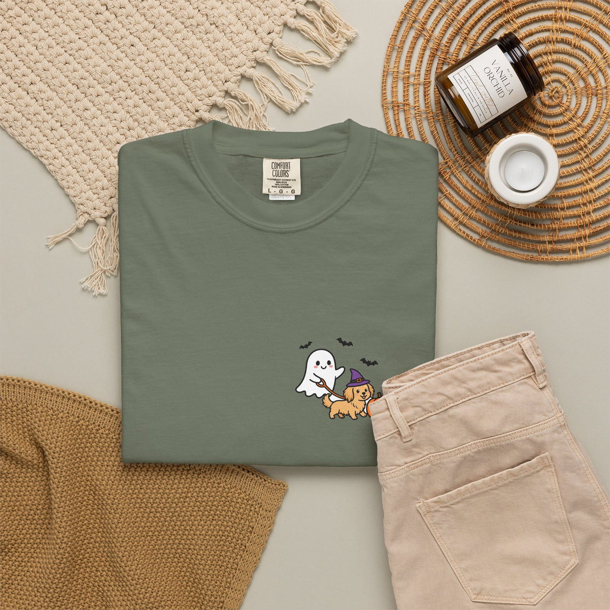 Golden Retriever Ghost Walking Dog Pocket Tee Cute Halloween Dog Shirt