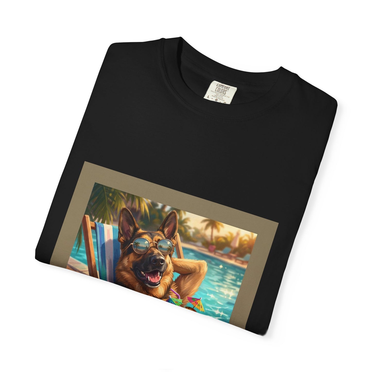 German Shepherd Poolside Tee | Funny Summer Dog Graphic Shirt
