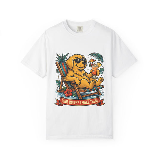 Golden Retriever Pool Rules Tee | Funny Summer Dog Graphic Shirt
