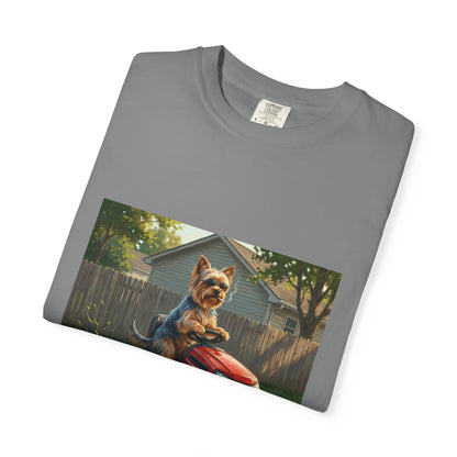 Yorkshire Terrier Lawn Mower Tee | Funny Spring Dog Graphic Shirt
