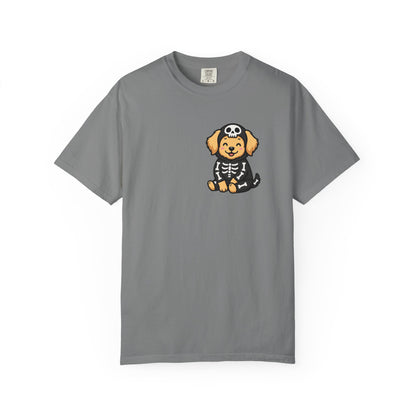 Golden Retriever Skeleton Halloween Pocket Tee | Cute Spooky Dog Shirt