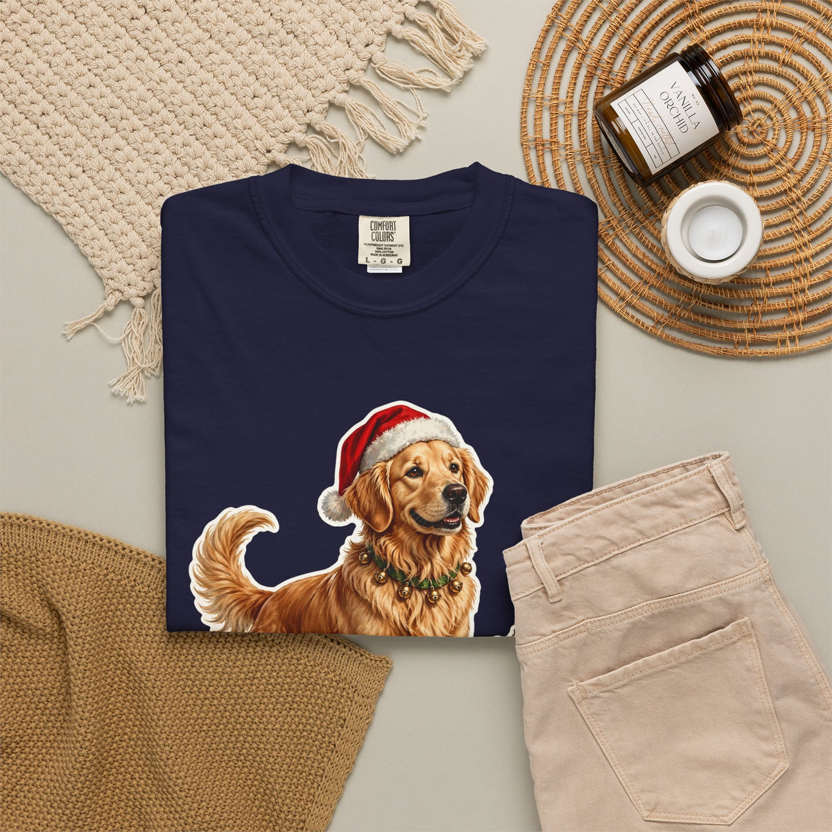 Santa's Little Yelper Golden Retriever Christmas Tee