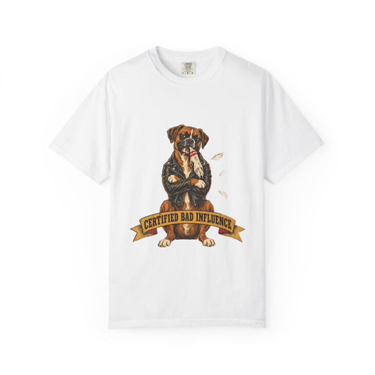 Certified Bad Influence Dog T-Shirt — Funny Boxer Puppy Graphic Tee