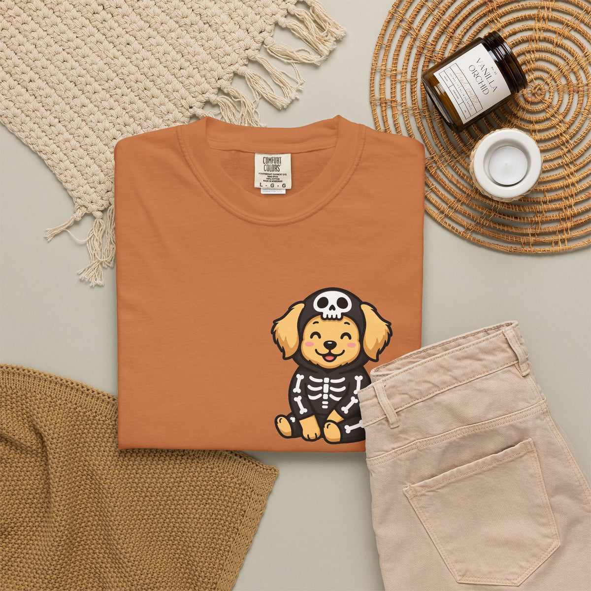 Golden Retriever Skeleton Halloween Pocket Tee | Cute Spooky Dog Shirt
