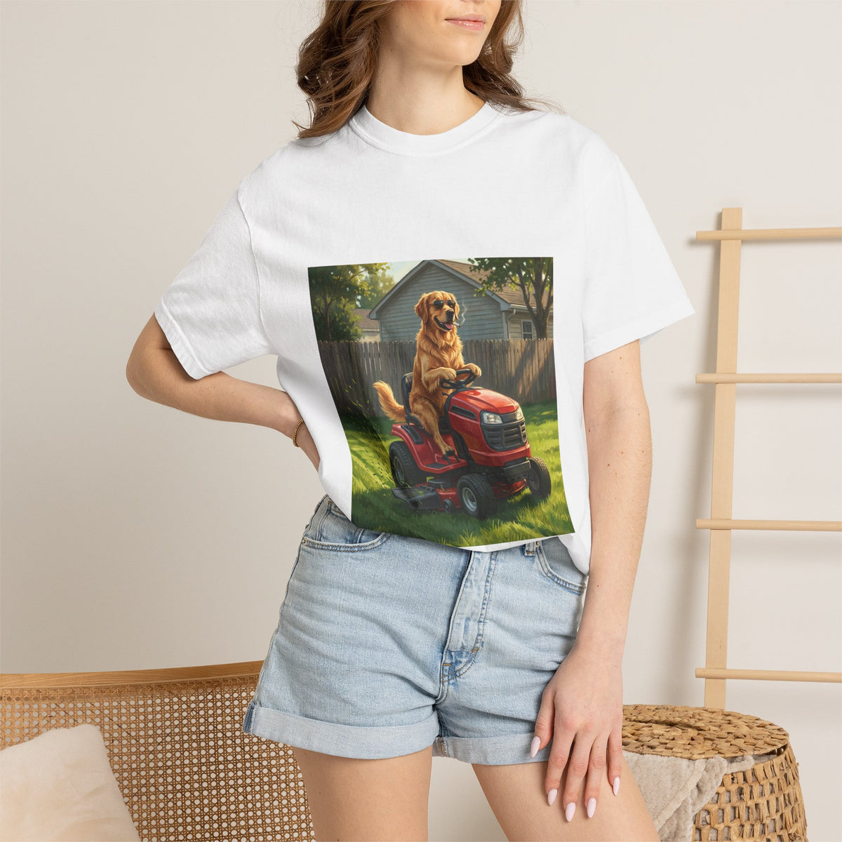 Golden Lawn Mower Tee | Funny Spring Dog Graphic Shirt
