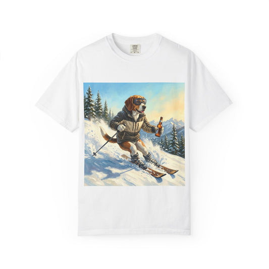 Beagle Skiing Tee – funny winter dog graphic t-shirt