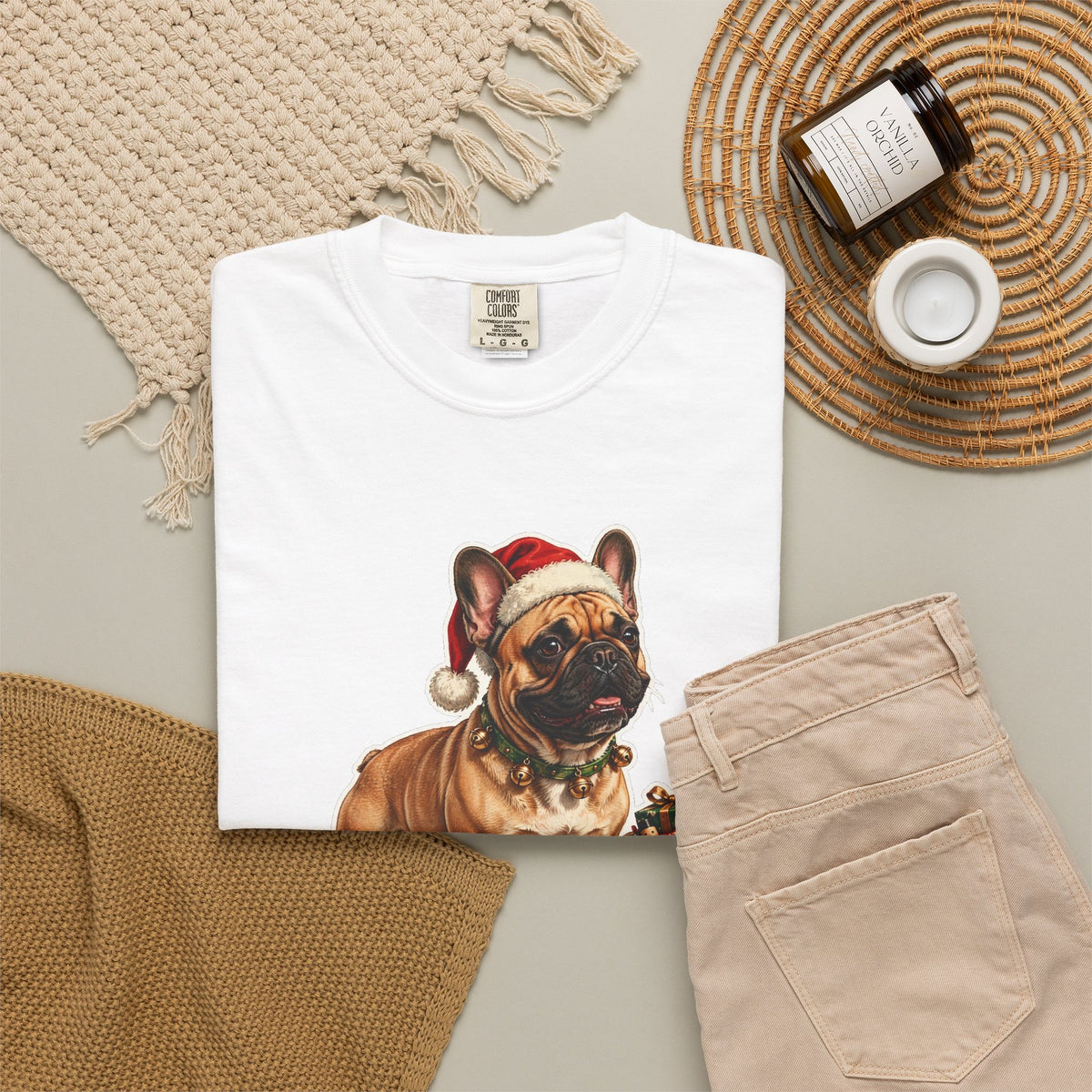 Santa's Little Yelper French Bulldog Christmas Tee