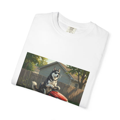 Siberian Husky Lawn Mower Tee | Funny Spring Dog Graphic Shirt