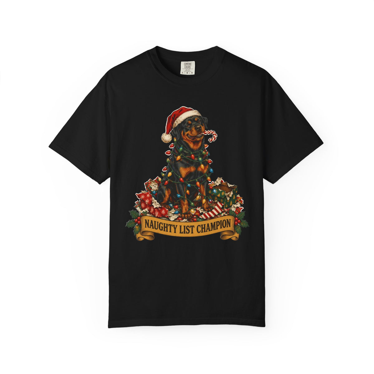 Naughty List Champion Rottweiler Christmas Tee