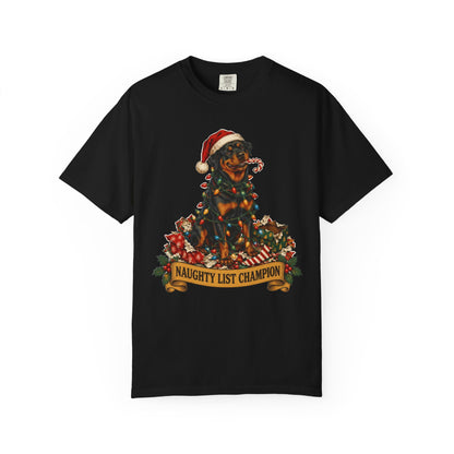 Naughty List Champion Rottweiler Christmas Tee