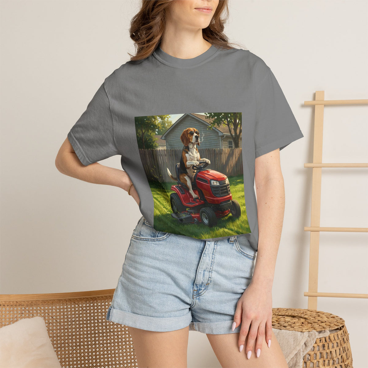 Beagle Lawn Mower Tee | Funny Spring Dog Graphic Shirt