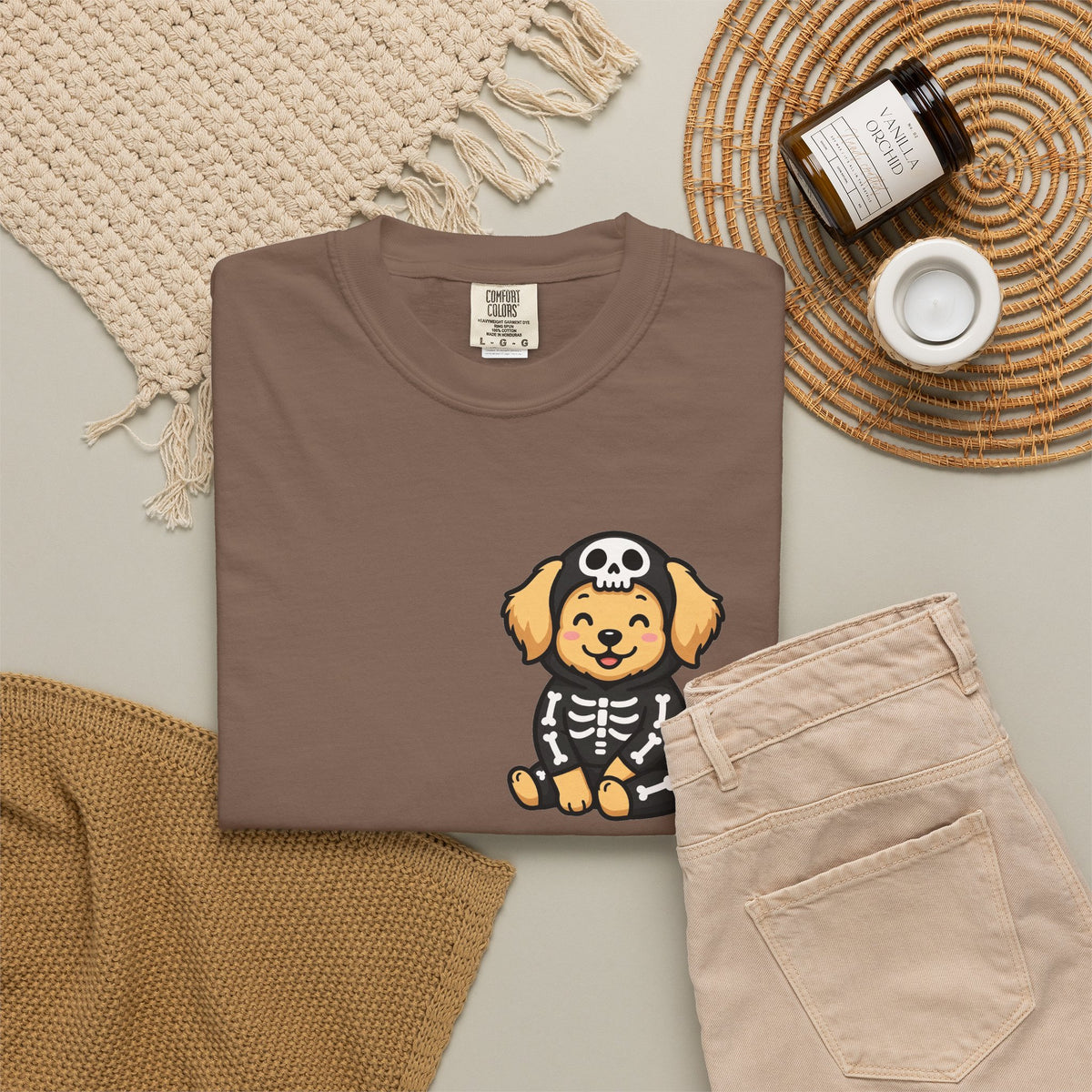 Golden Retriever Skeleton Halloween Pocket Tee | Cute Spooky Dog Shirt