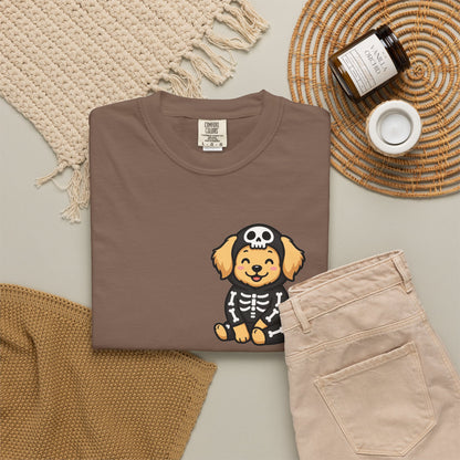 Golden Retriever Skeleton Halloween Pocket Tee | Cute Spooky Dog Shirt