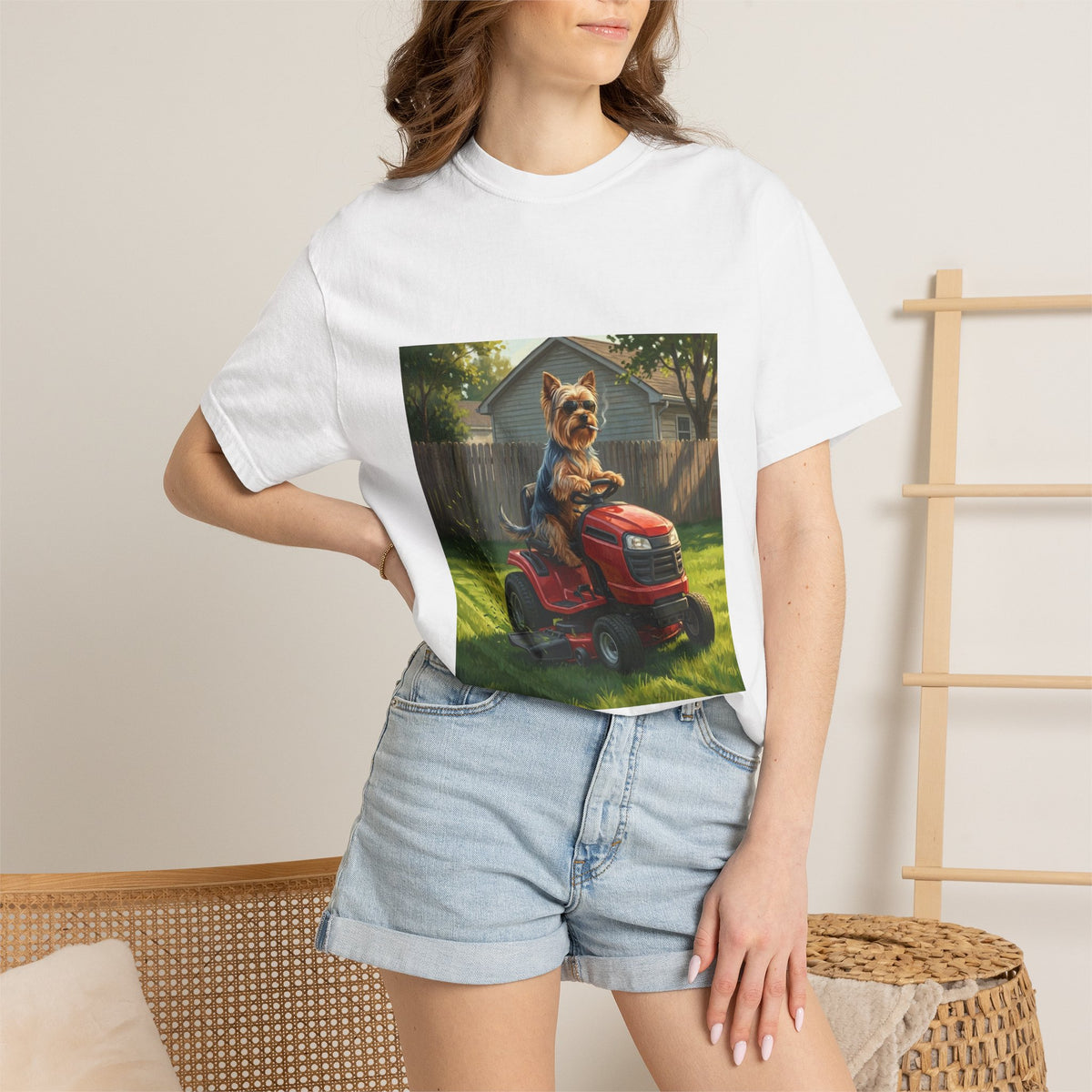 Yorkshire Terrier Lawn Mower Tee | Funny Spring Dog Graphic Shirt