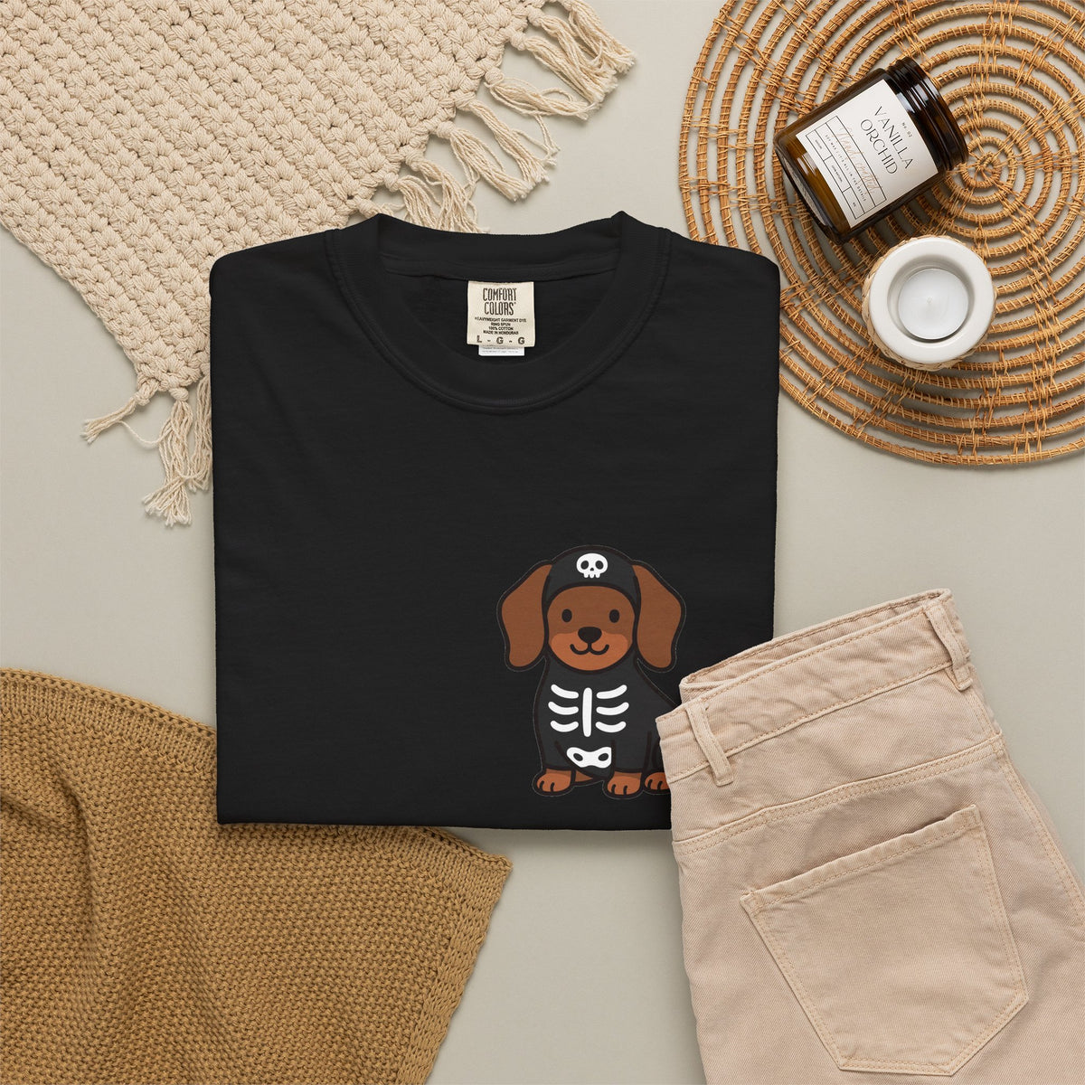 Dachshund Skeleton Halloween Pocket Tee | Cute Spooky Dog Shirt