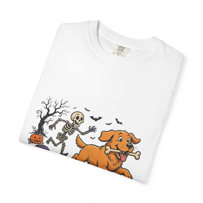 Golden Retriever Skeleton Halloween Tee | Funny Spooky Dog Shirt
