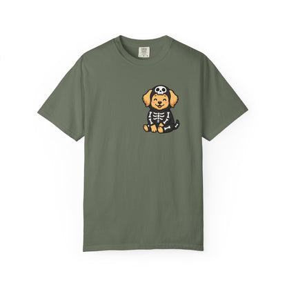 Golden Retriever Skeleton Halloween Pocket Tee | Cute Spooky Dog Shirt