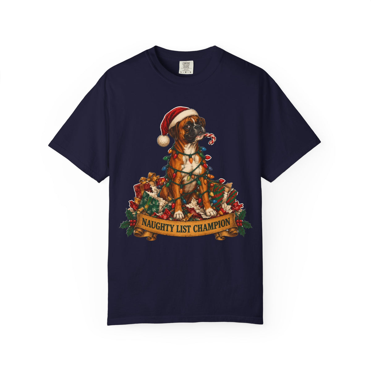 Naughty List Champion Boxer Christmas Tee
