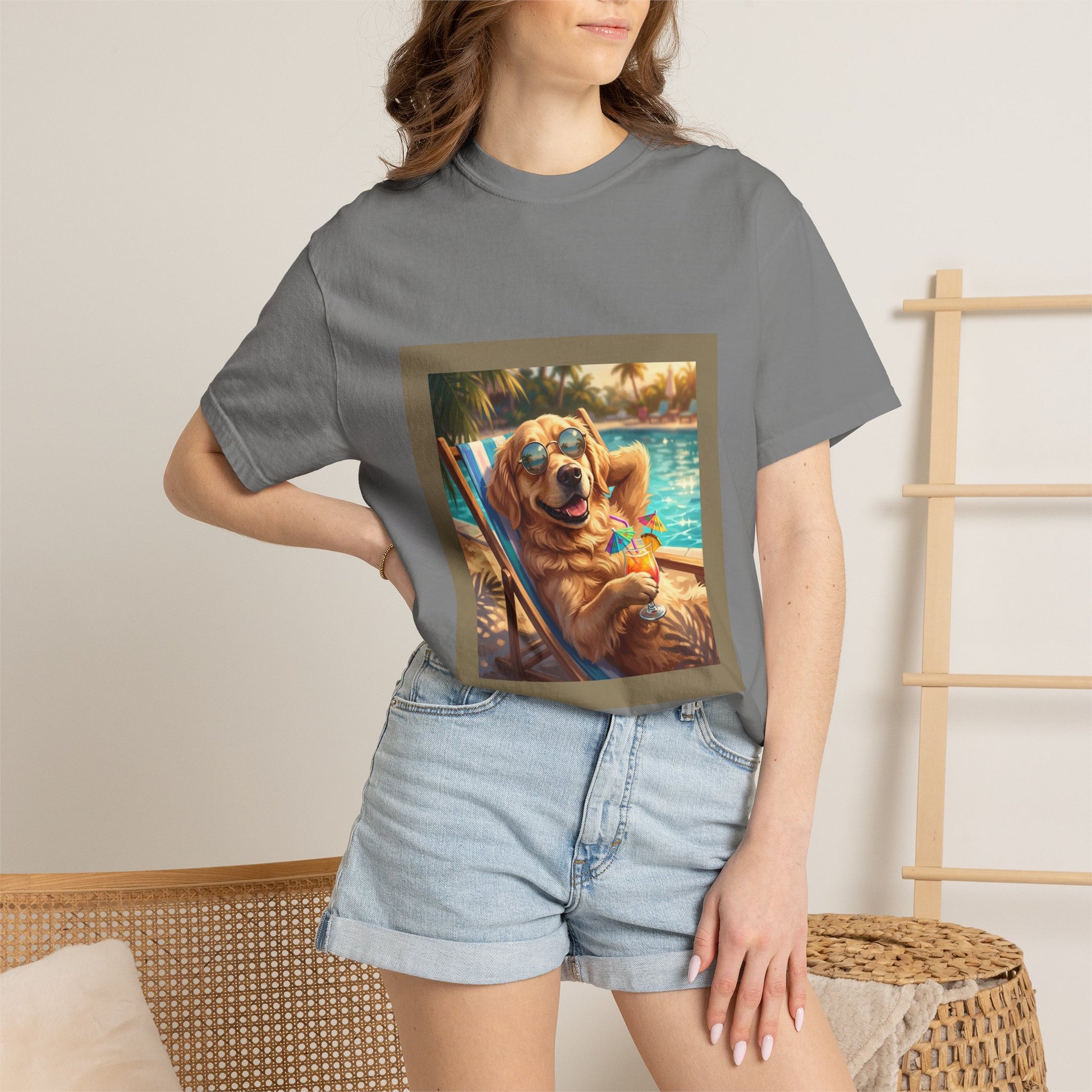 Golden Poolside Tee | Funny Summer Dog Graphic Shirt