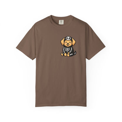 Golden Retriever Skeleton Halloween Pocket Tee | Cute Spooky Dog Shirt