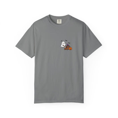 Ghost Walking Dog Pocket Tee | Cute Halloween Dog Shirt