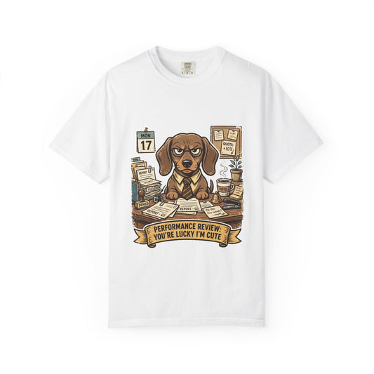 Dachshund Performance Review Tee | Funny Office Dog Graphic Shirt