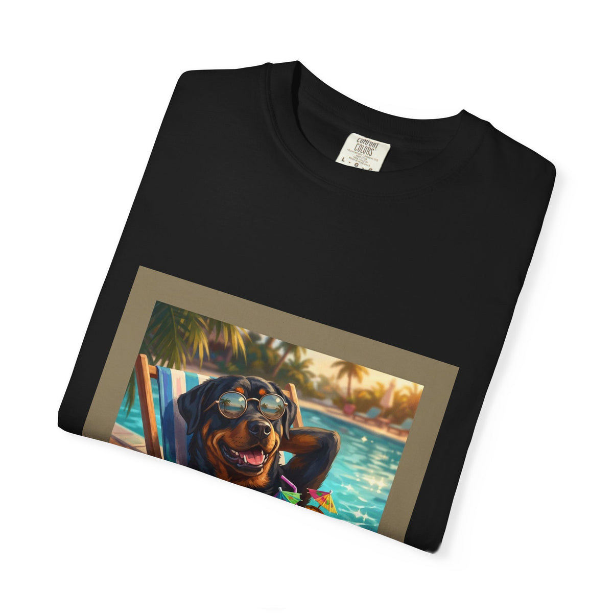 Rottweiler Poolside Tee | Funny Summer Dog Graphic Shirt