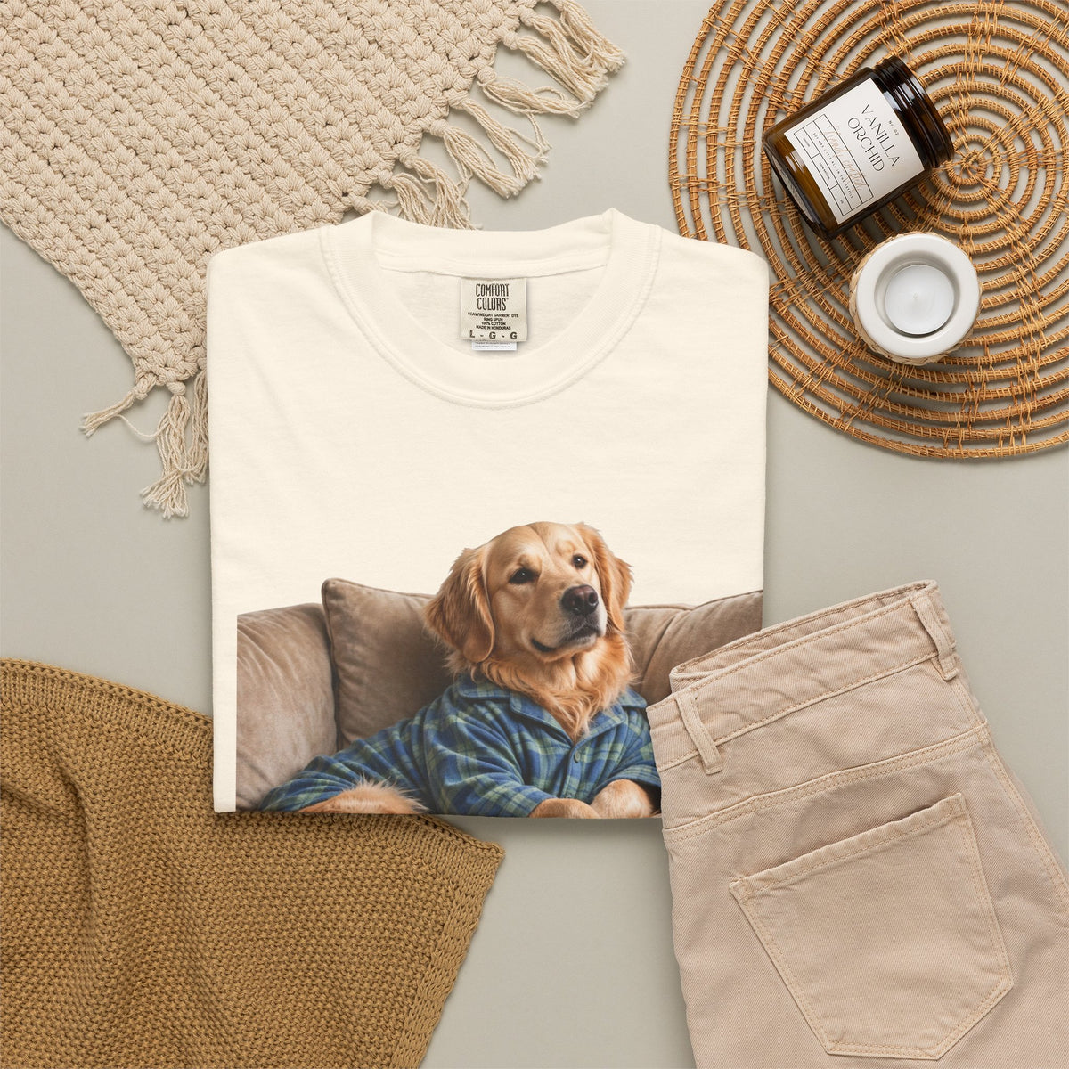 Golden Retriever He Sits Like He Pays Rent Tee | Funny Dog Shirt